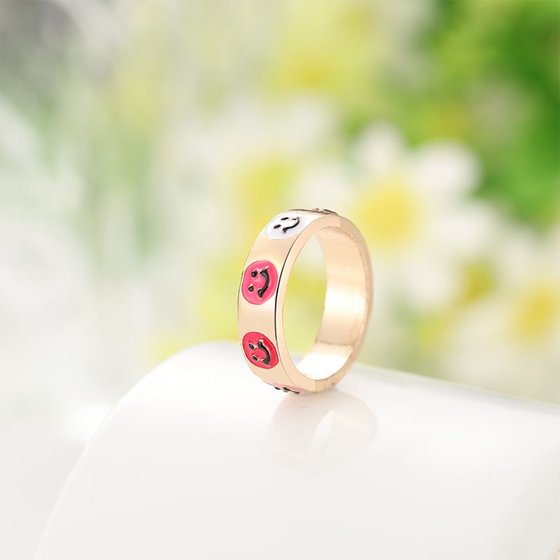 Fashion Sederhana Macarons Bohemian Kartun Cincin Cinta Smiley Bunga Bintang Seri Cincin Pasangan - olo