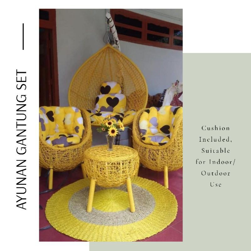 AYUNAN ROTAN GANTUNG SET TERAS BREKELE