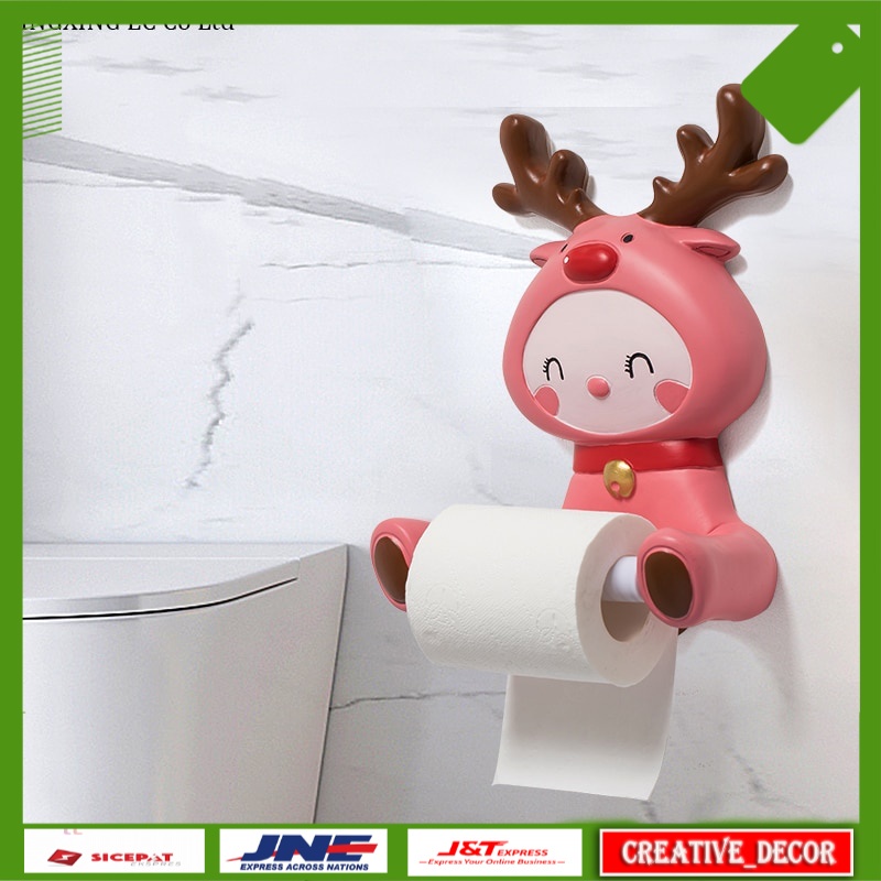 Tempat Tisu Estetik Lucu Wall-mounted Cartoon Toilet Tissue Holder Home Roll Paper Holder Resin Non-