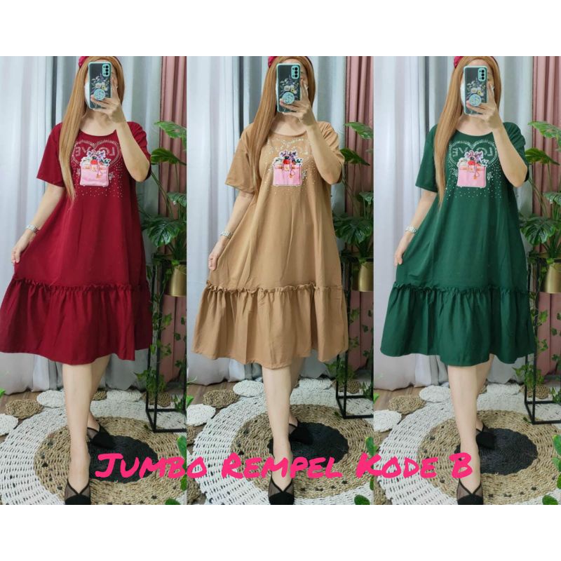 DRESS JUMBO REMPEL BEAUTY MONTEK DIDADA BAHAN VOXY REMPEL BAWAH/DRESS