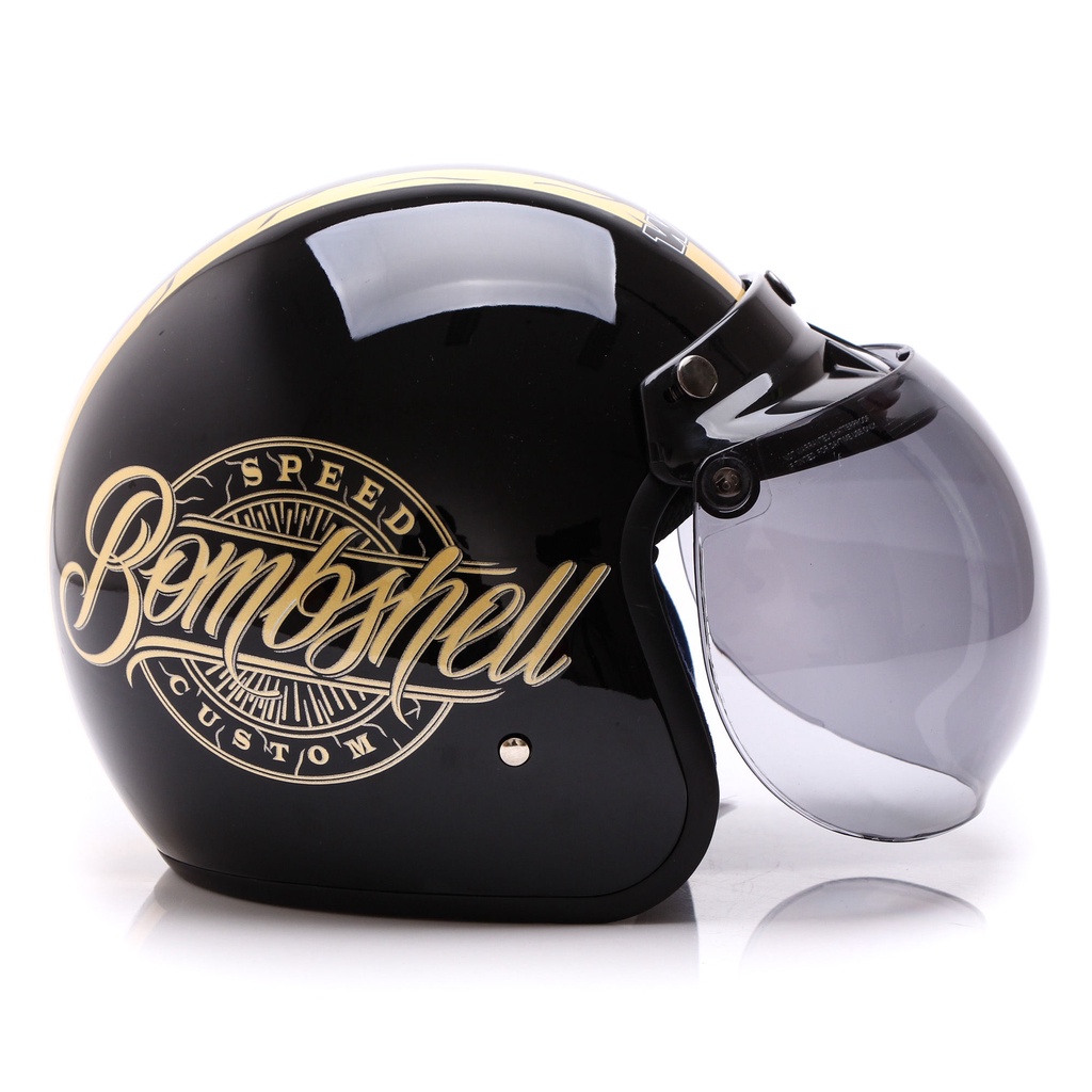 [Helm Dewasa] WTO Helm Retro - Bombshell - Hitam Gold + Promo Gratis Jaring Helm