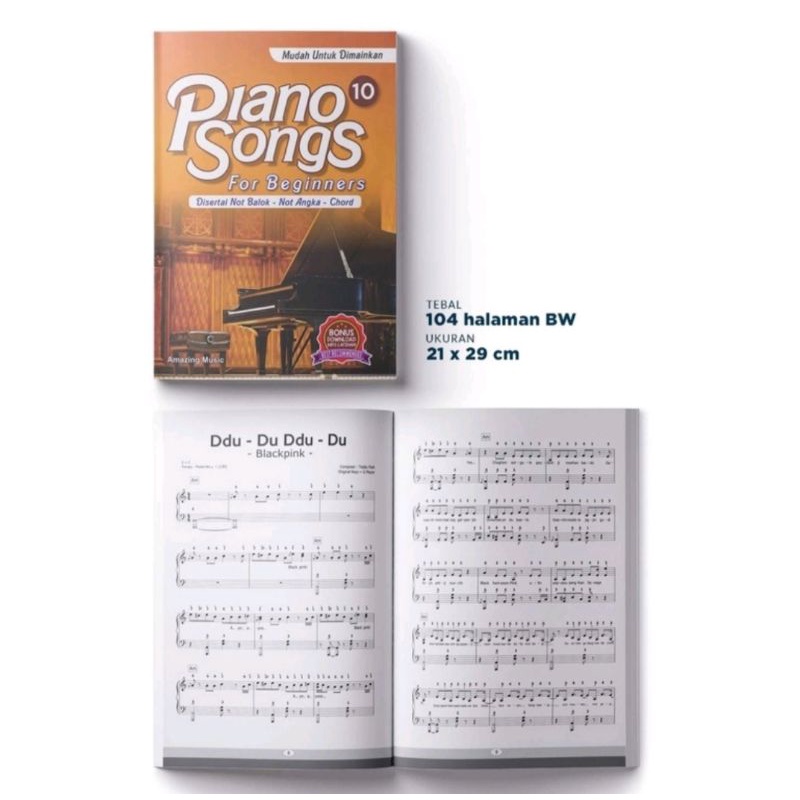 Buku Piano Songs for Beginners vol 1-15 Buku piano lengkap dengan not angka not balok dan chord