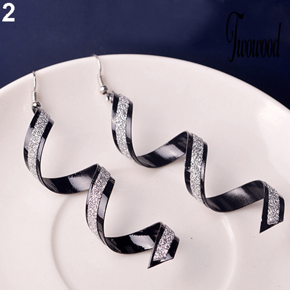 Anting Hook Panjang Model Spiral Aksen Berlian Imitasi Untuk Wanita