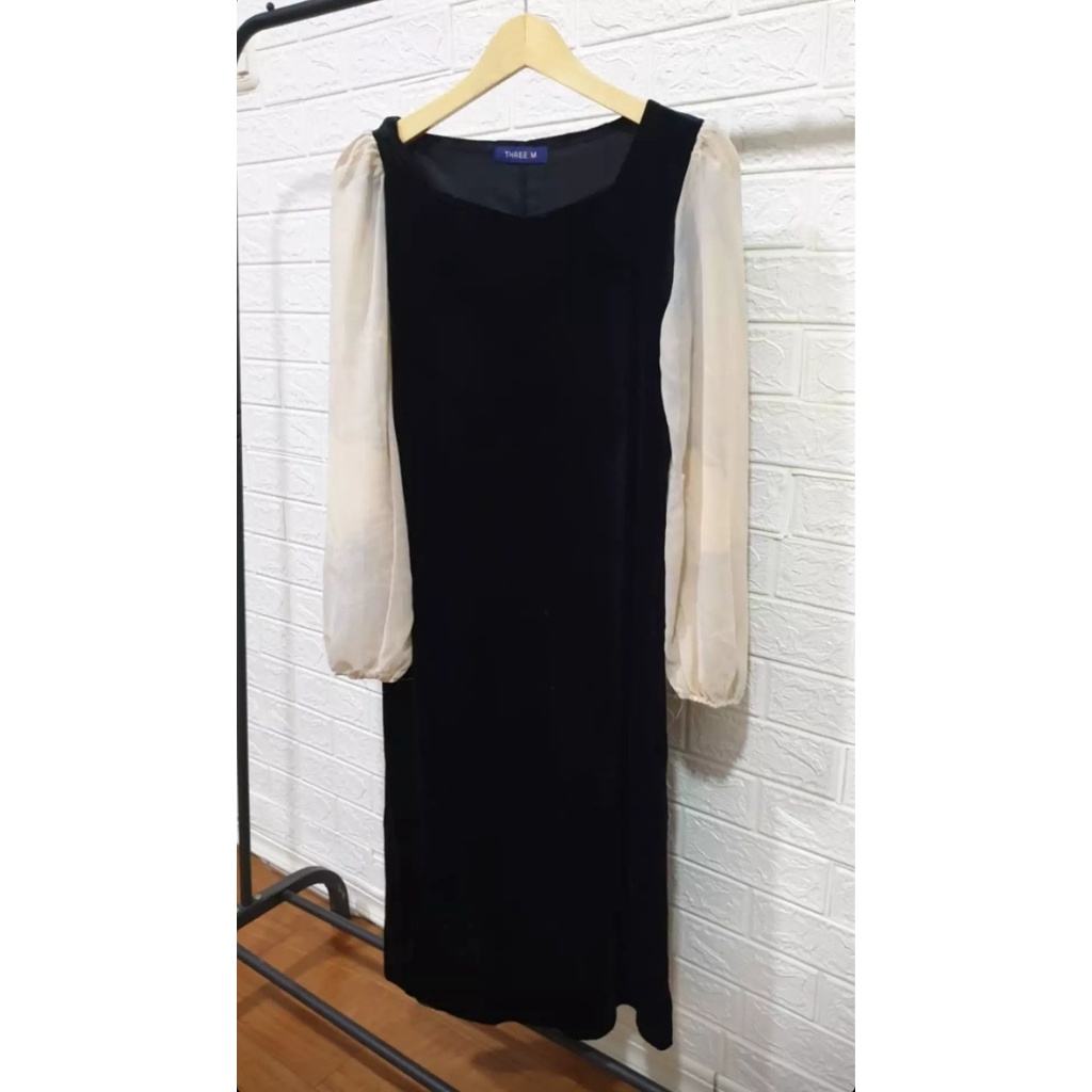 Dress Hitam Import Enzisme Hitam Korean Dress Lengan Panjang Black Dress Pesta Kondangan Korean