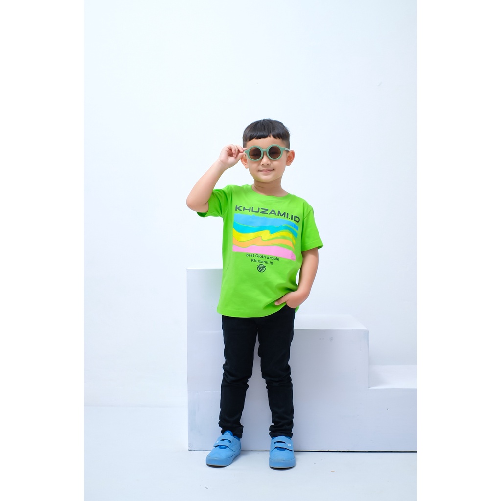 Pakaian/Baju/Kaos Distro Anak Laki-Laki Lengan Pendek Bahan Katun Combed 24s - Khuzami Light Green