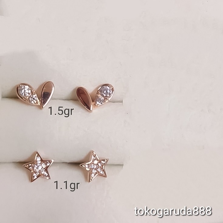 Anting duduk anak dan dewasa emas asli kadar 750 75% 22 17k love as sayap pita hati giwang kerabu paku cucuk stud