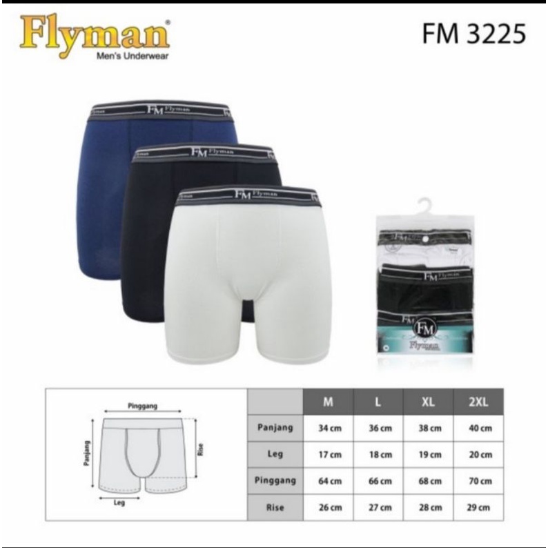 Celana dalam boxer pria Flyman FM 3225 Long boxer elastic 3 pcs