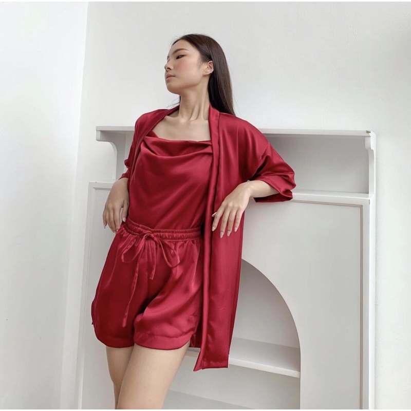 SILKY KIMONO 3 IN 1 SET LOUNGEWEAR PREMIUM KOREA - SLEEPWEAR BAJU TIDUR DEWASA - BRIDESMAID - SESERAHAN PERNIKAHAN - BAJU RIAS - KADO / HADIAH ULTAH CEWEK