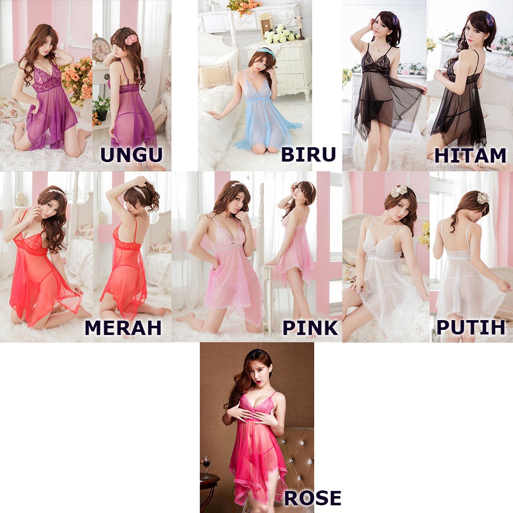 RSB BT003 Baju Tidur Lingerie Wanita Model Renda Serat Mesh Eksotis String Bra Set Dres