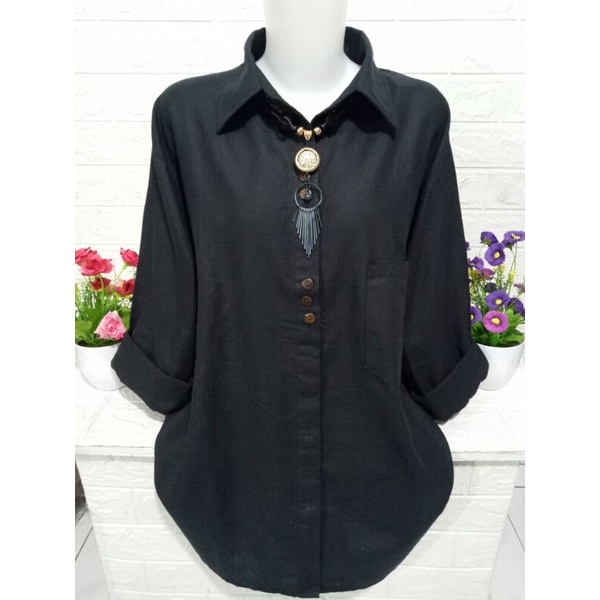 Baju atasan kemeja wanita simpel casual polos lengan panjang A 230-6