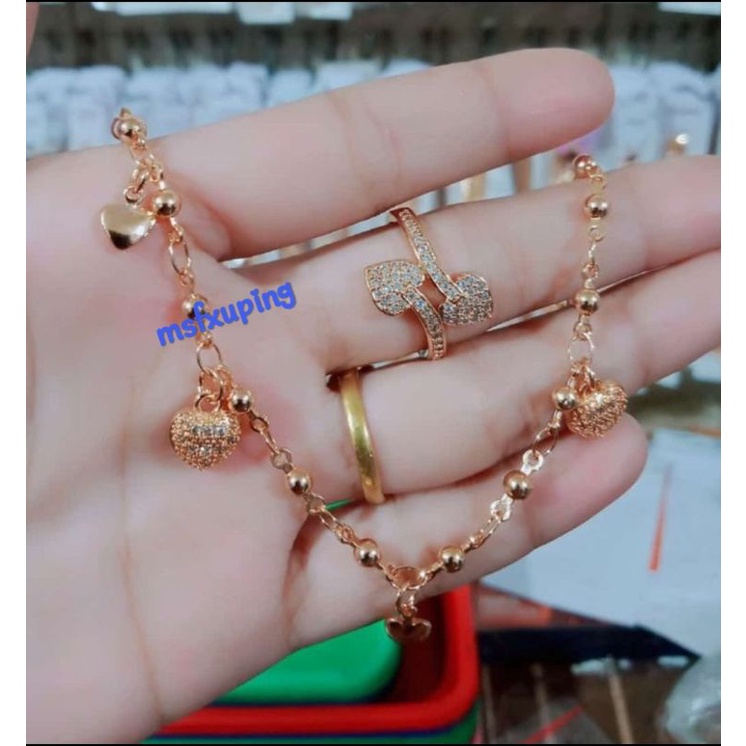 Gelang rumbai love satu set lapis emas 24 K bahan titanium asli