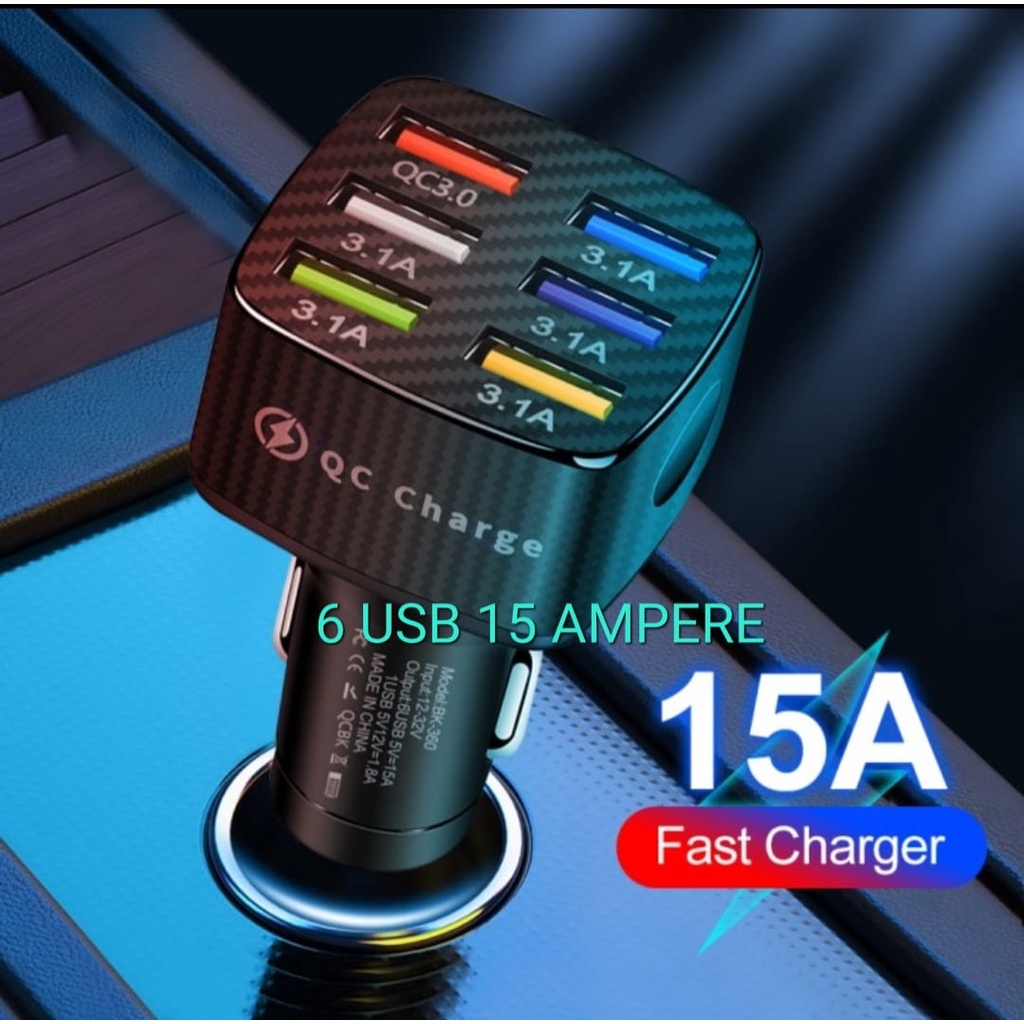 J430 CHARGER ADAPTOR MOBIL PORT 6 USB 15A SUPPORT FAST CHARGING CHARGE CASAN TRAVEL ADAPTER UNIVERSAL watt adaptive saver aki accu ac dc travel adapter charge dual usb fast super speed handphone androit tc quick charge Pengisi daya mobil 15A universal