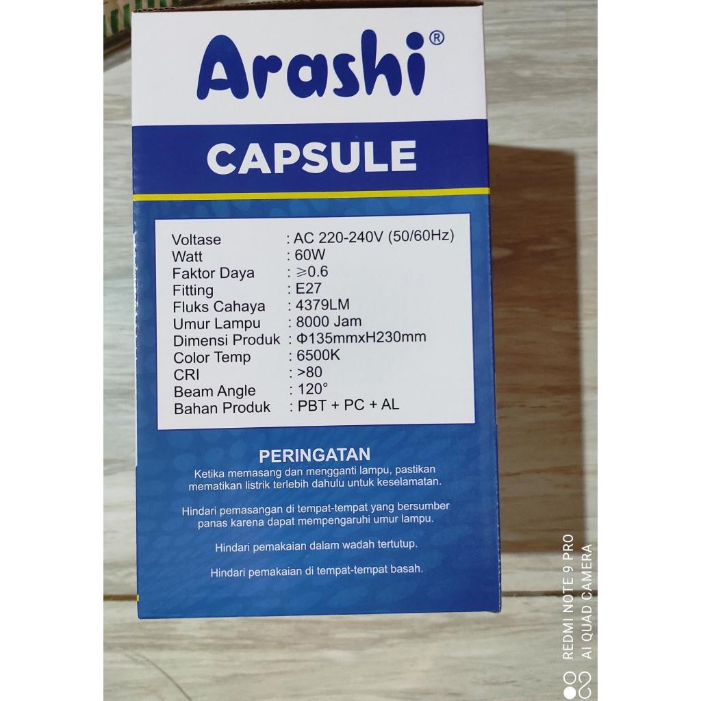 Lampu Led Arashi 60 Watt Garansi 1 Tahun / Lampu Arashi 60w / Lampu Bohlam 60 Watt / Lampu 60 Watt