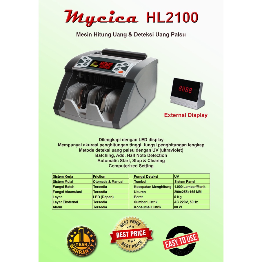 HL 2100 HL-2100 Mesin Penghitung uang UV Sistem Garansi 1 tahun