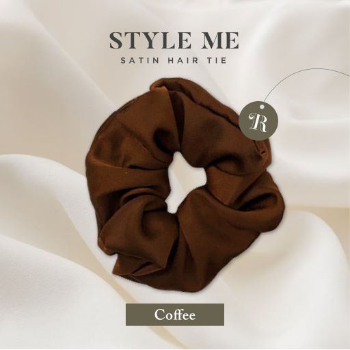 Scrunchies Premium Satin Silk MAXI The Rituale | Ikat Rambut Kuncir Hijab Cepol | Anti Rontok Pusing-Coffee