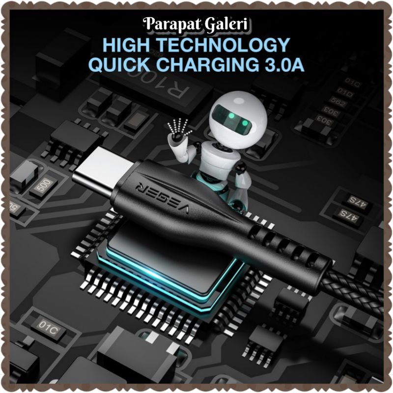 New Kabel Data Veger VG-18 Type C Fast Charging QC 3.0A