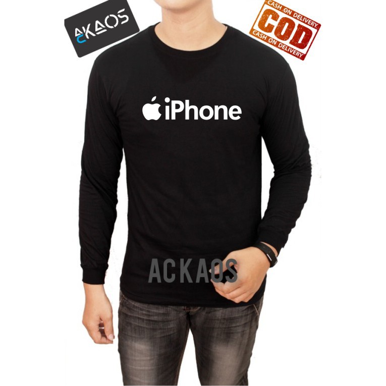 Kaos Distro T-shirt Lengan panjang Logo Iphone