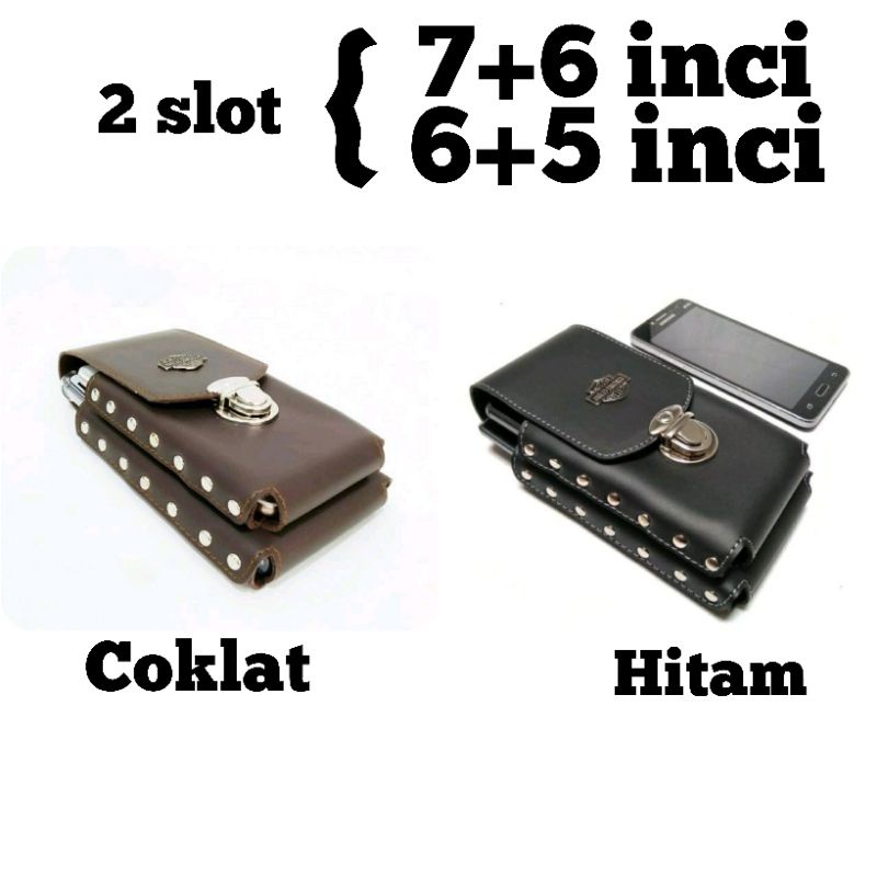 DOMPET HP SABUK KOPEL 2 SLOT /SARUNG HP KULIT SINTETIS