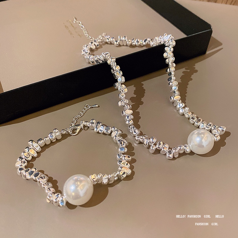 Gelang Kalung Mutiara Tidak Teratur Warna silver Untuk Wanita