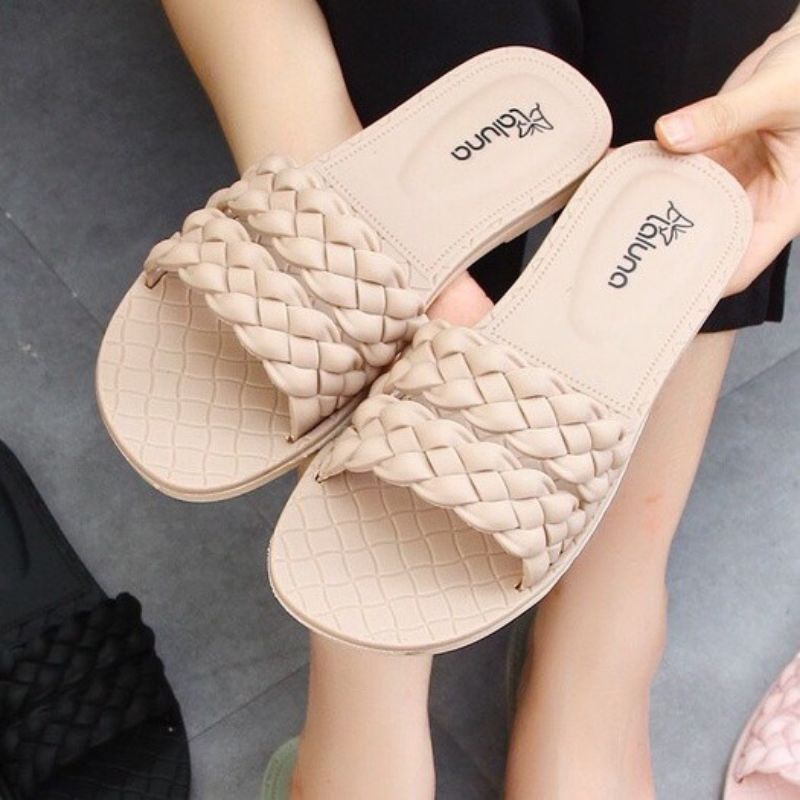 ⚡PROMO 8.8 Big Sale⚡Sandal wanita Slop Flat Jelly Karet Ban Dua Motif Kepang lls 2132-2 36-40