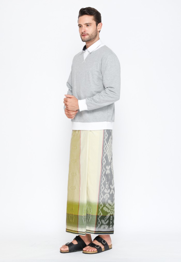 Sarung BHS Gold Classic Motif Kawung Mutiara (KWG MTR) Putih Hijau