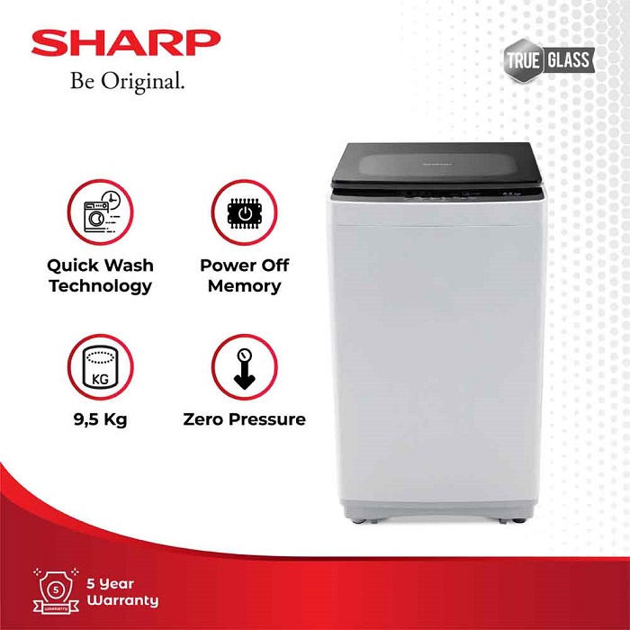 Sharp Mesin Cuci 1 Tabung Top Loading 9,5 Kg ESH958TGY