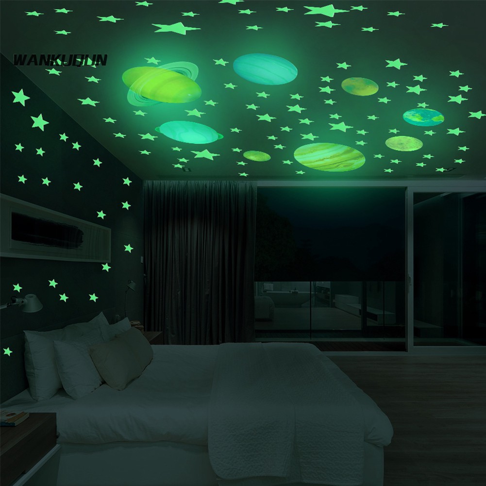 Wc Luminous Glow In Dark Adhesive Star Planet Wall Sticker Bedroom Room Decor