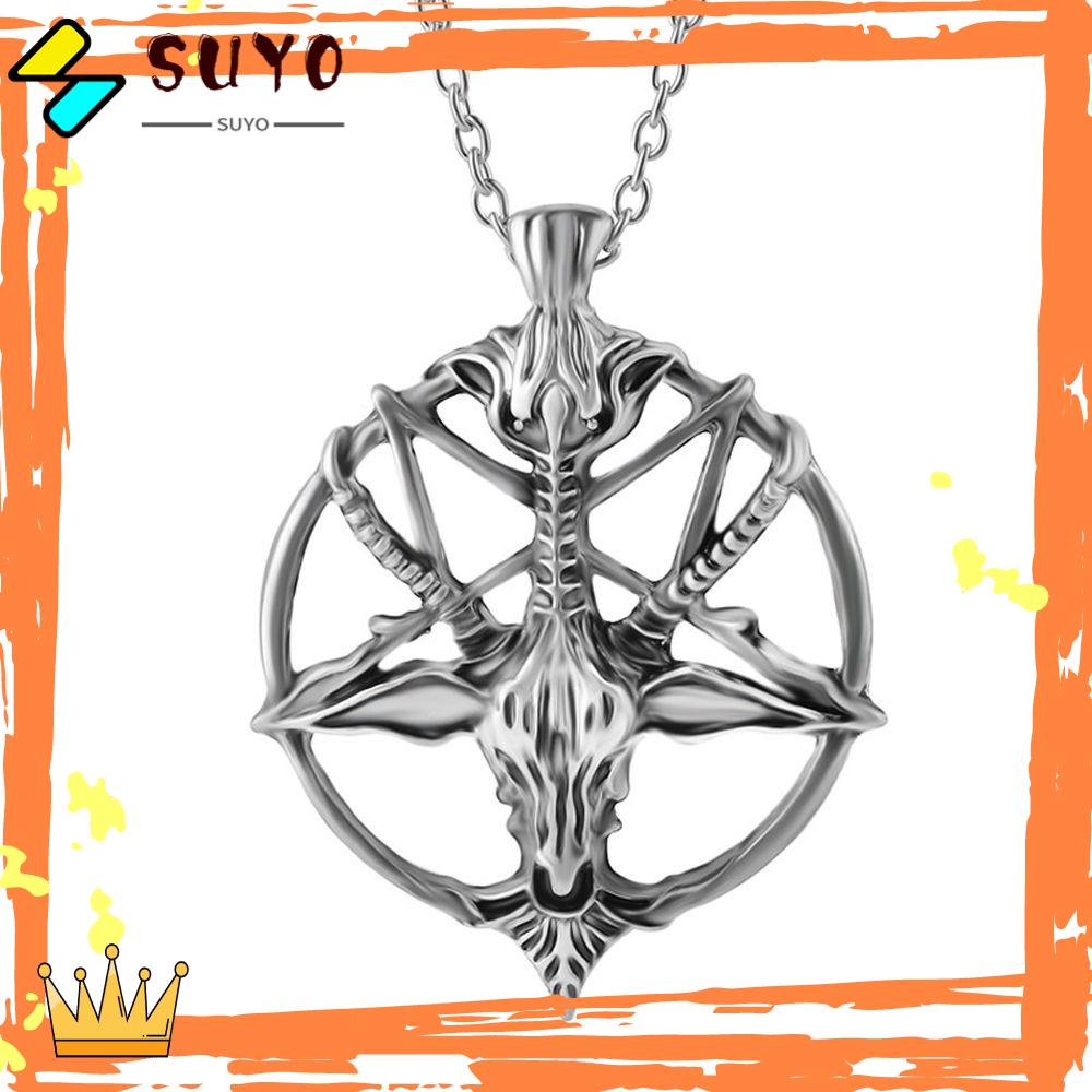 Kalung Liontin Pentagram Kepala Tengkorak Kambing Pan God Bahan Alloy Multicolor Gaya Vintage Untuk Unisex