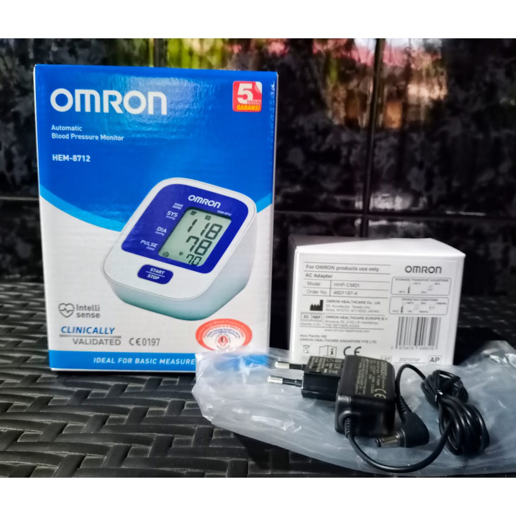 PAKET TENSIMETER DIGITAL OMRON HEM 8712 DAN ADAPTOR / AC ADAPTER ORIGINAL OMRON HHP-CM01