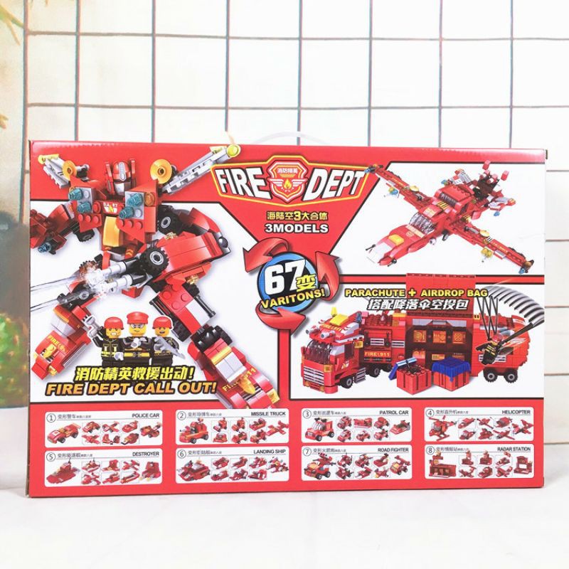 [tma] 632pcs Mainan Balok Susun Robot Mobil Pemadan Kebakaran / Balok Transformer Fire Fighter