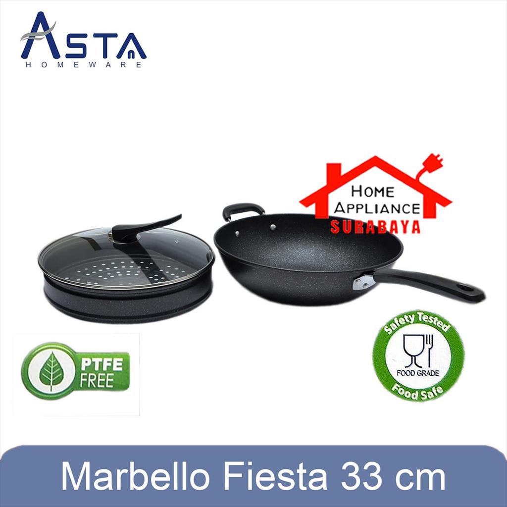 Panci Wajan Steamer Kukus Wok Pan Goreng + Tutup Kaca Anti Lengket Asta Marbello Fiesta 33 CM