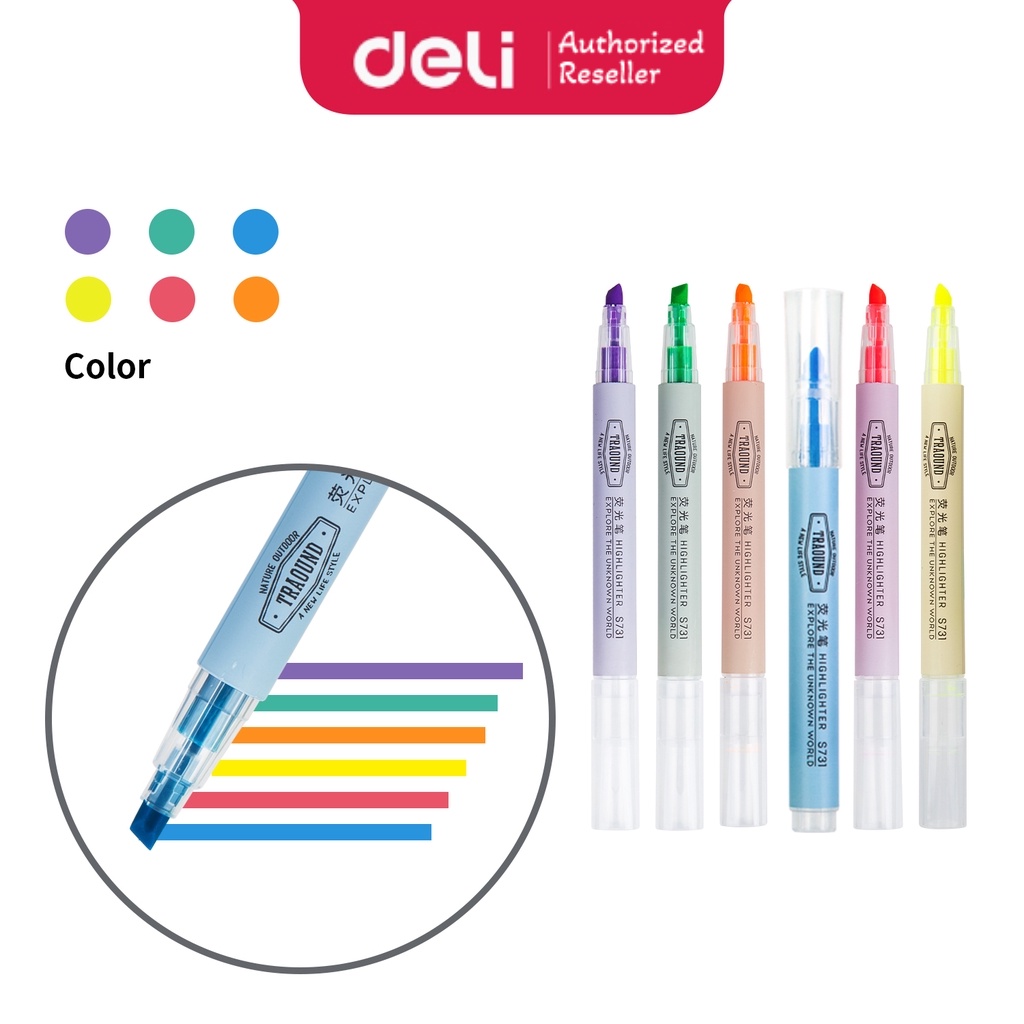 Deli Highlighter Pen Pena Isi 6 pcs S624 Spidol Pen Spidol Slim