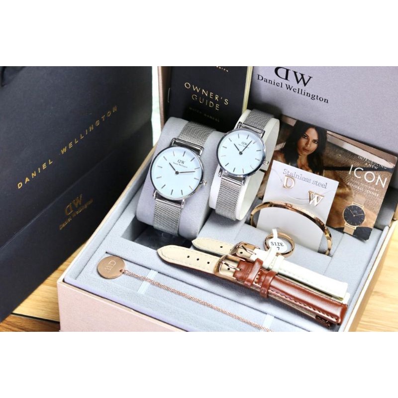 jam tangan couple NEW Dw premium rantai pasir free gelang + anting + kalung  DM3.6cm DM3.2cm