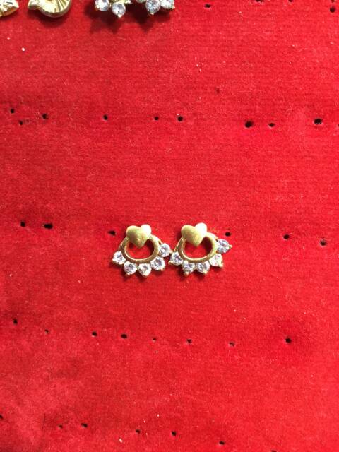 Anting duduk paku cucuk stud anak dan dewasa emas asli kadar 700 70% 22 1.4 - 1.6 g gr bunga kipas permata