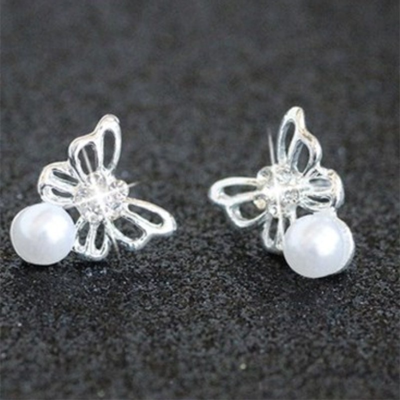 Korea Fashion Heart Star Pearl Berlian Imitasi Stud Earrings untuk Wanita Pesona Perhiasan