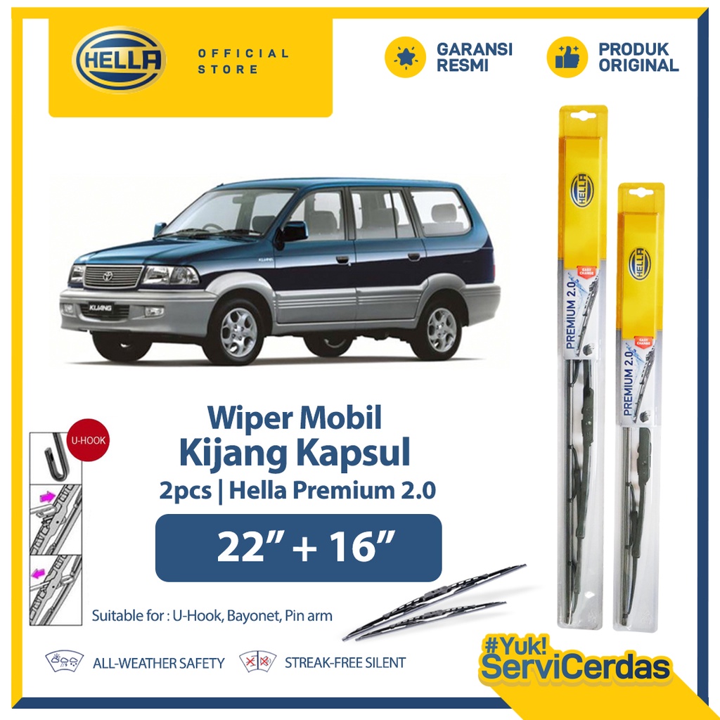 Wiper Mobil TOYOTA Kijang Kapsul, Rush Allnew 22” + 16” (2pcs) - HELLA Premium 2.0