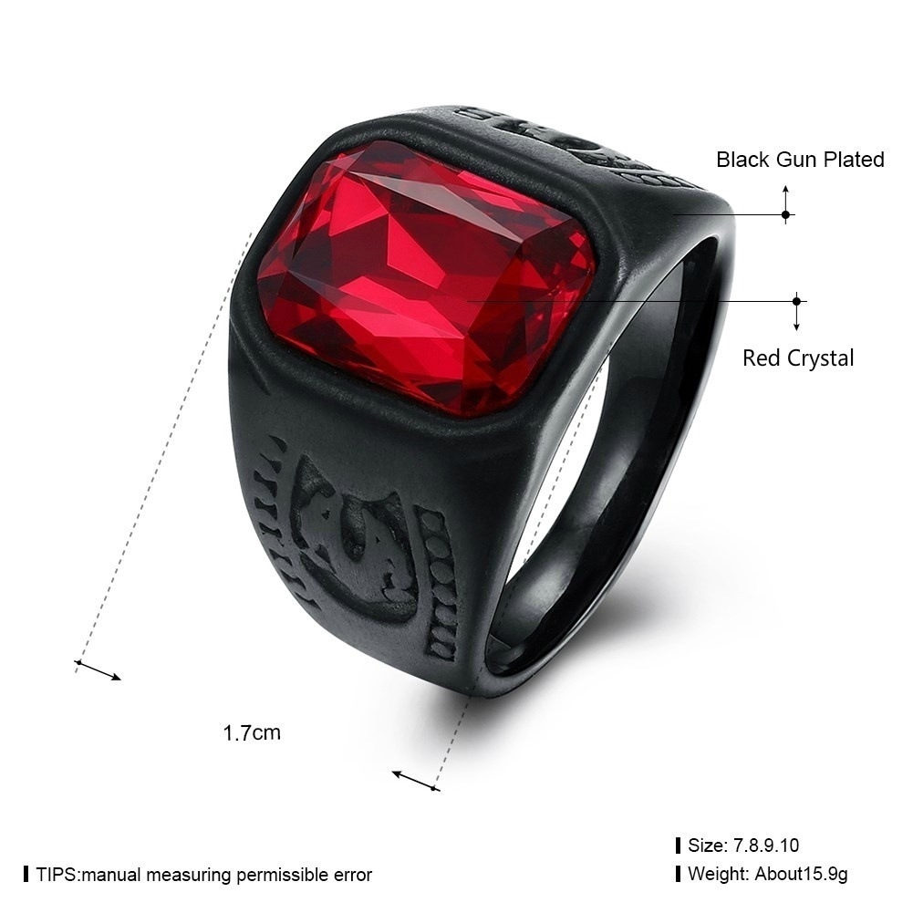 Cool male punk ruby ring oval red crystal ring garnet black metal ring fashion jewelry