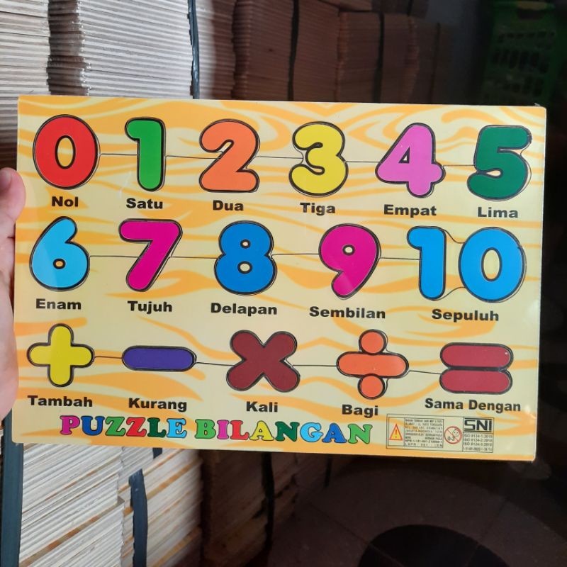 puzzle kayu angka 1- 10 dengan aneka simbol hitung