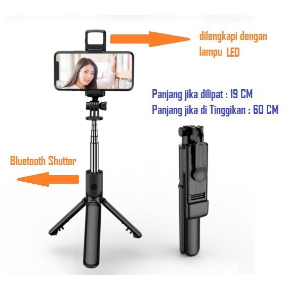 Tongsis Tripod Dengan Lampu / Selfie stick Tripod With Selfie Light S03-S