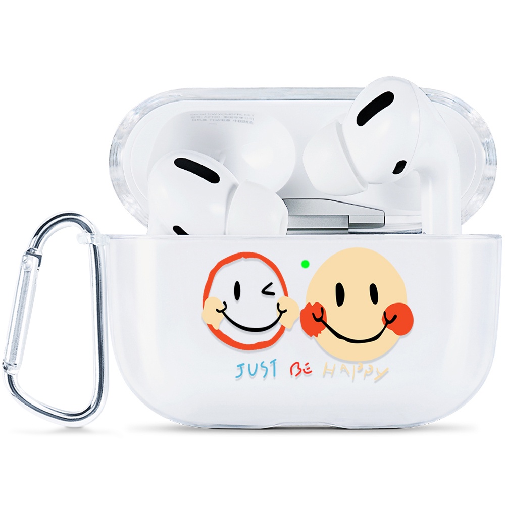 Simple AirPods Pro Case Anti-fall Silicone Soft Case Headset Protection Cover Cute Smile + Lanyar