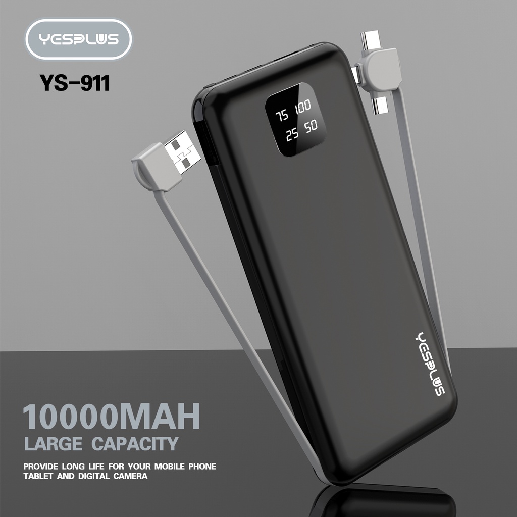 【33LV.ID】POWERBANK 10000MAH YS-911 Fast Charging Murah Mini LCD with Kabel Data lightning Type C Micro USB