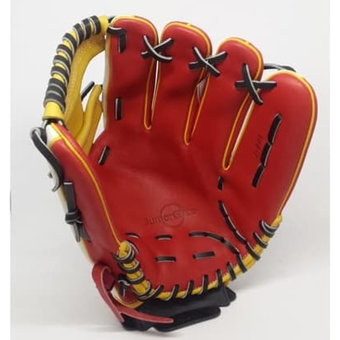 Glove Baseball Softball All Leather IKJ 12 " Junior Red Wht Yellow