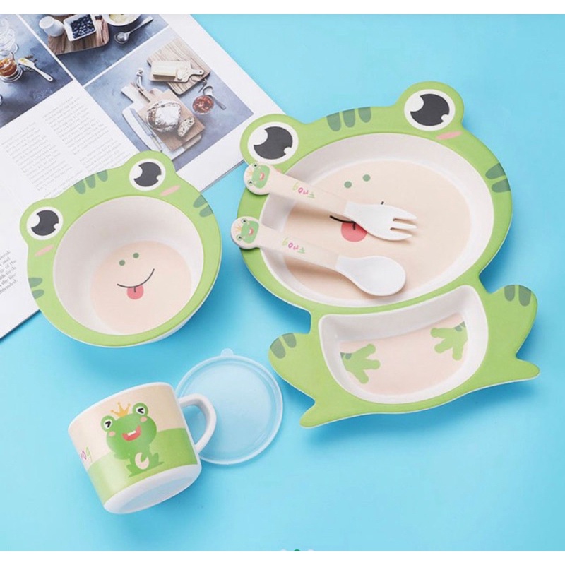 BAMBOO FIBER KIDS FEEDING SET BPA FREE - set peralatan makan mpasi bayi