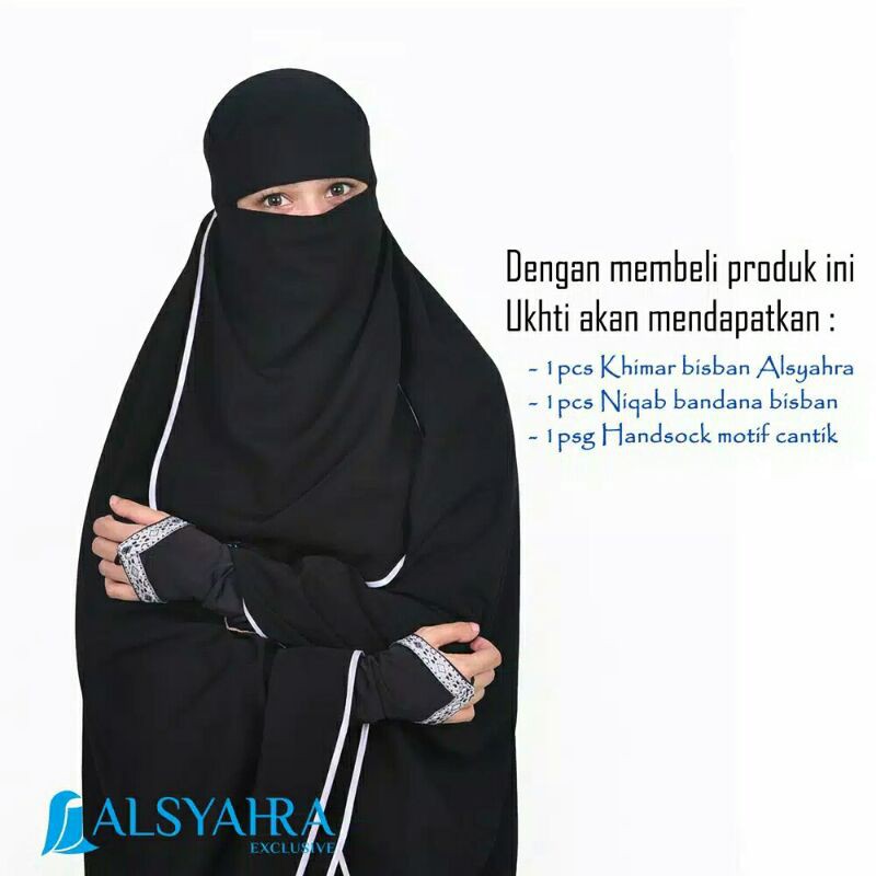 Alsyahra Exclusive Set Khimar Bisban Niqab Bandana Jetblack