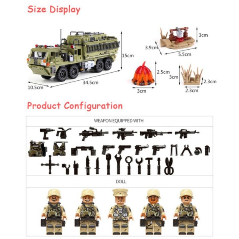 Lego Block Mobil Militer Cargo Army Weapon Panjang