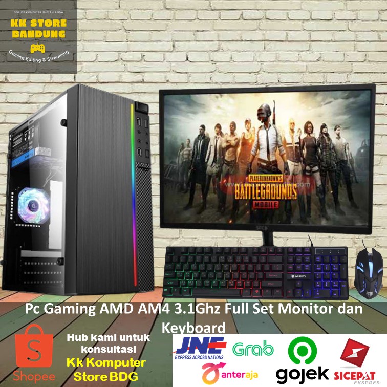 Pc Gaming Amd AM4 3.1Ghz Ram16GB DDR4 Fullset Monitor AMD A8 9600 Komputer Pc Rakitan Gaming Editing
