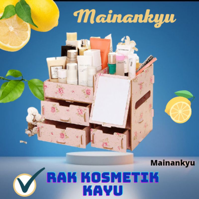 (MAINANKYU) Rak Kosmetik Bahan Kayu + Cermin