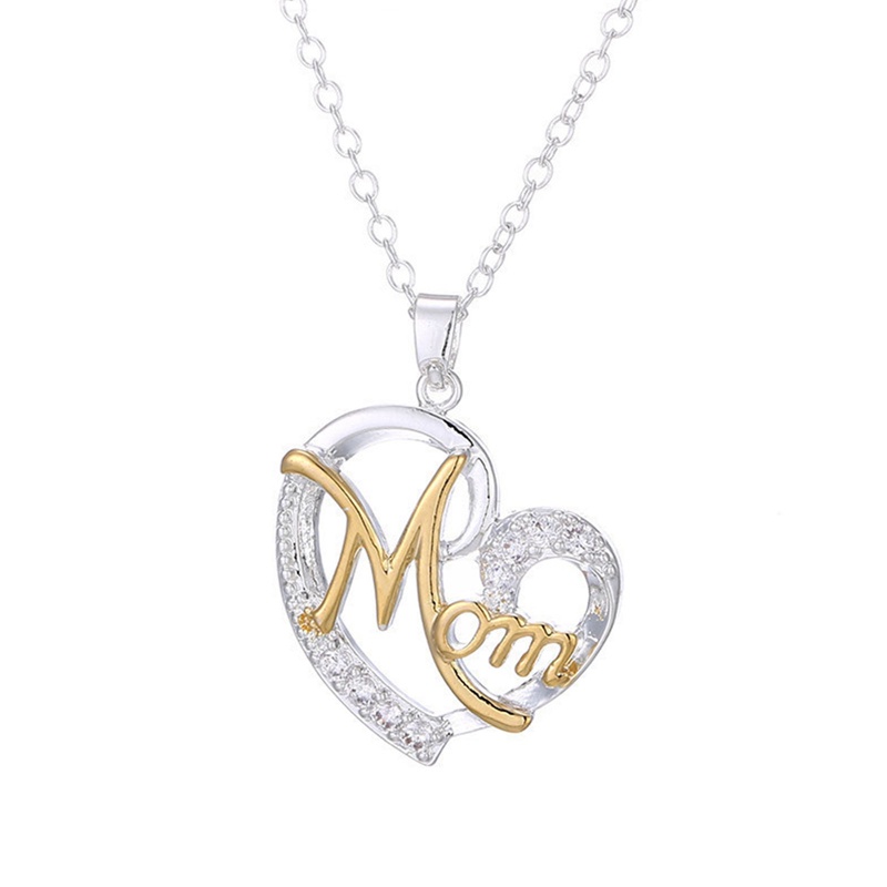 Kalung Rantai Liontin Hati Motif Tulisan Mom Warna Rose Gold Untuk Wanita Hadiah Hari Ibu