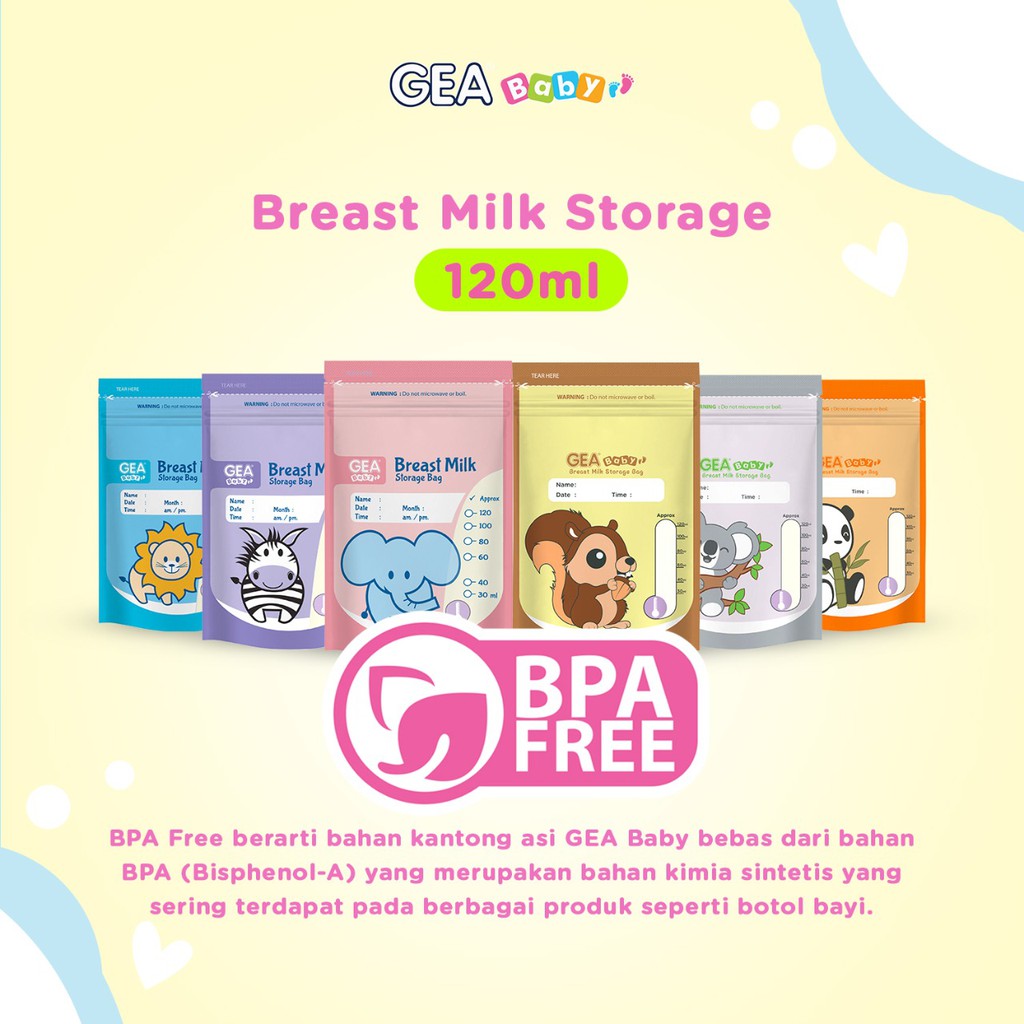 GEA Baby Kantong Asi 120ml 200ml 250ml | Kantong Susu Bubuk GEA 50g | Breast Milk Storage Bag 30pcs