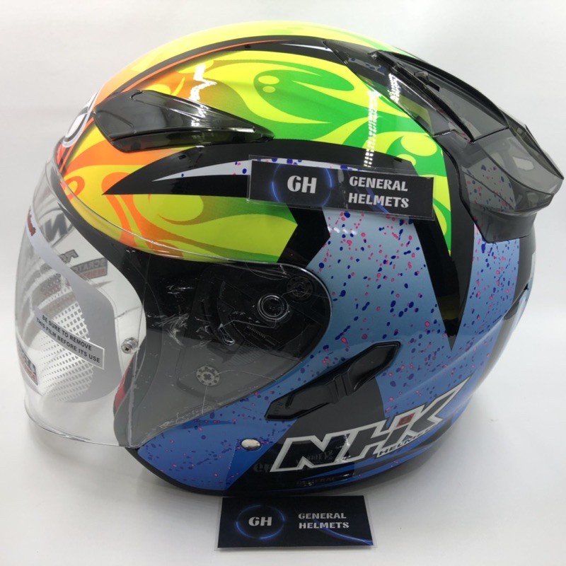 HELM NHK R1 SE KAREL WINTER BLACK BLUE DOUBLE VISOR HALF FACE